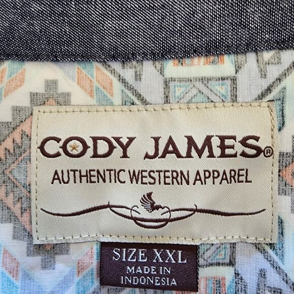 Cody James Western shirt blue brown‎ Aztec long sleeve button front size XXL - Picture 4 of 6